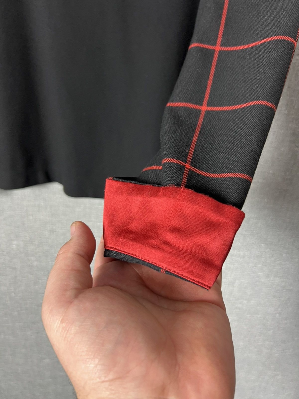 Cop Copine Cop Copine Black Knok Top with Red Checked Sleeve and Cuffs Size S / US 4 / IT 40 - 10 Thumbnail