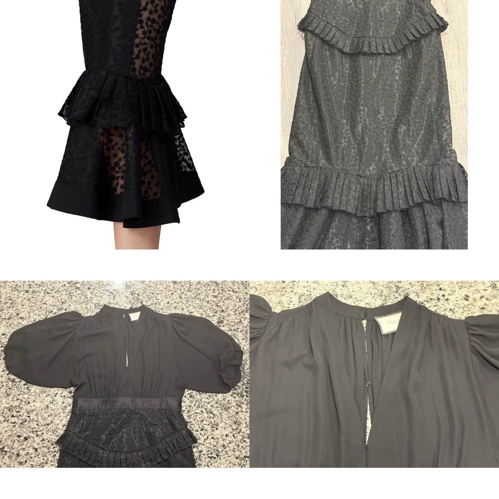 ALEXIS ALEXIS Dress Black Midi V-Neck Tiered Ruffle Floral Lace Size L Designer Size L / US 10 / IT 46 - 8 Thumbnail