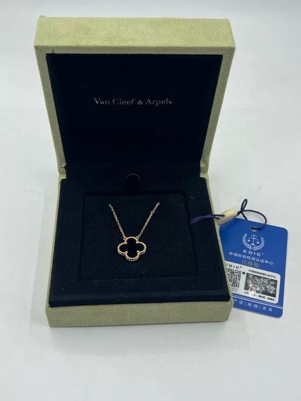 VCA 18K Gold Black Onyx Clover Necklace