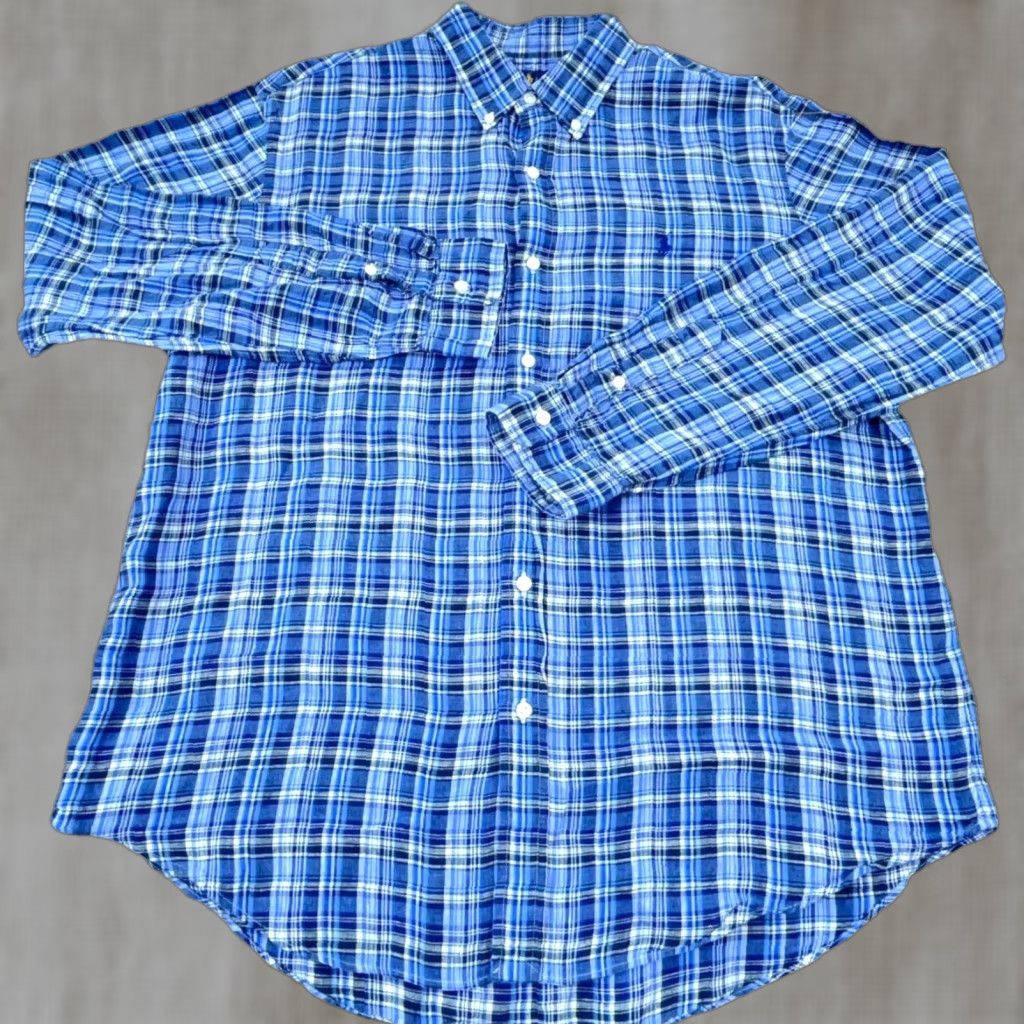 Ralph Lauren Ralph Lauren Linen Shirt Men XL Blue Button Up Tartan Plaid Dress Casual Pony 93 Size US XL / EU 56 / 4 - 1 Thumbnail