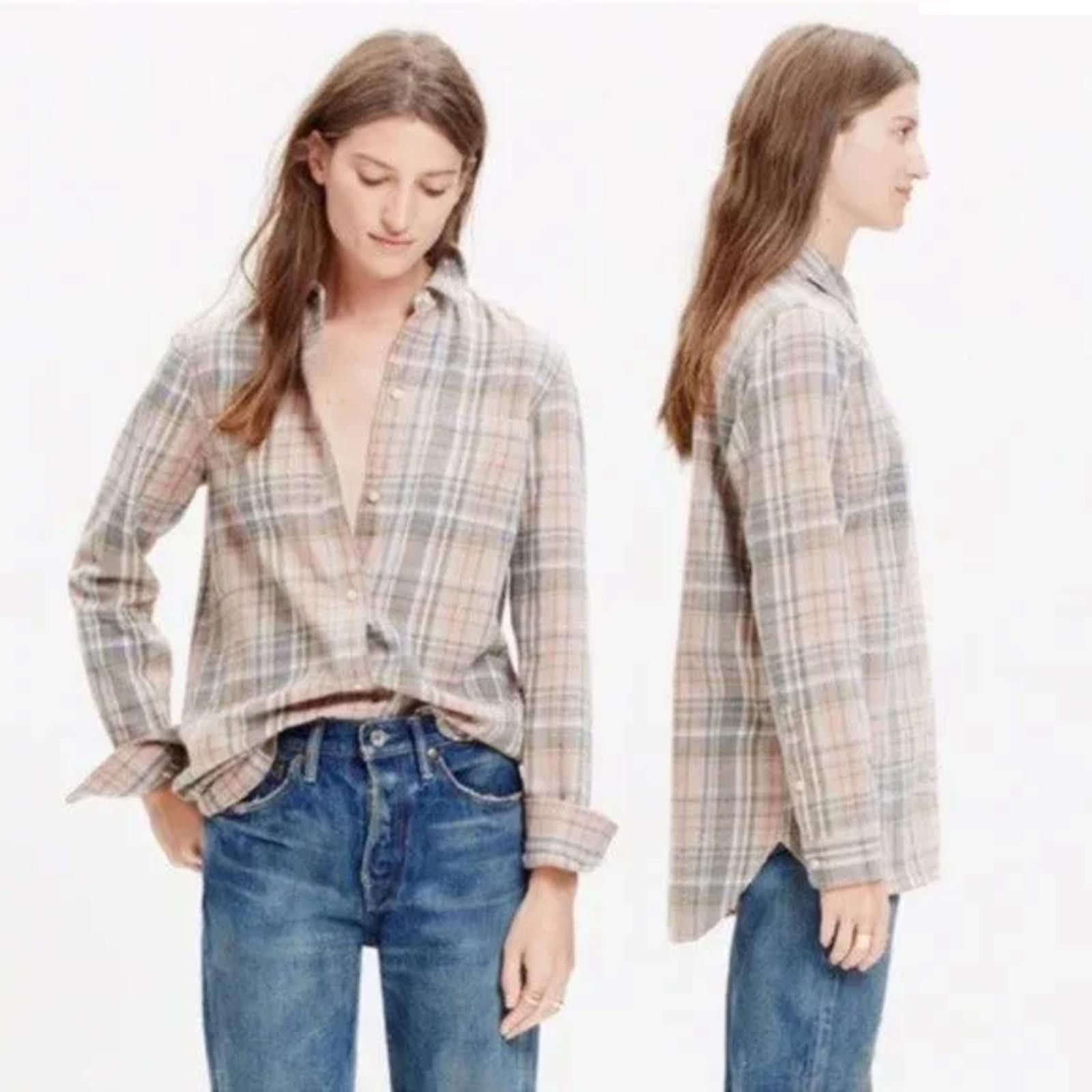 Madewell Madewell Ex-Boyfriend Flannel Button Down Shirt Pink/Grey M Size M / US 6-8 / IT 42-44 - 2 Thumbnail