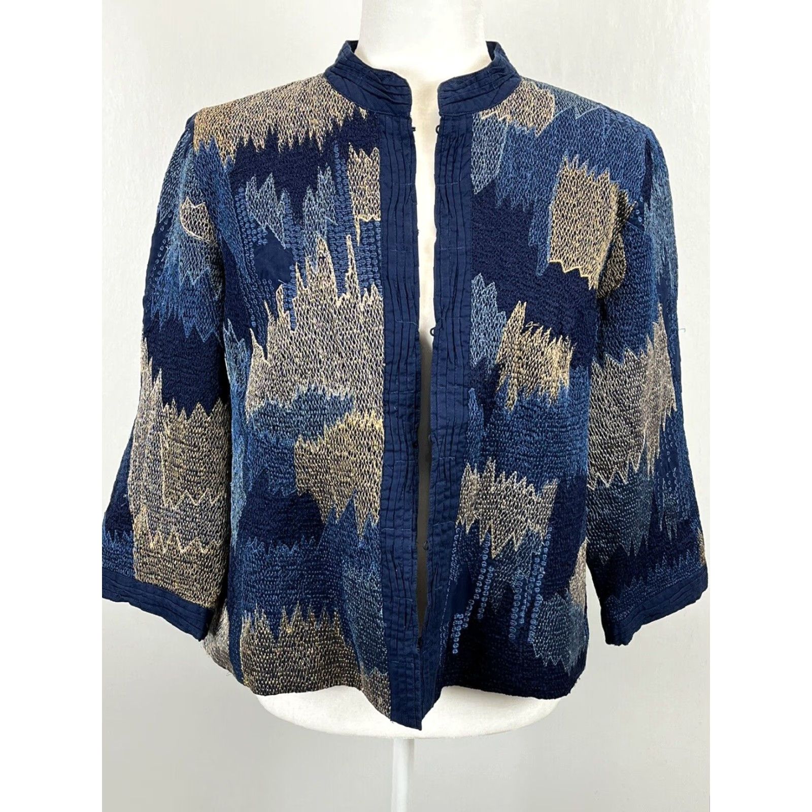 Vintage Chico’s Beauty Labelle Jacket Women Size 1 Blue Embroidered Mandarin Collar Size XS / US 0-2 / IT 36-38 - 3 Thumbnail