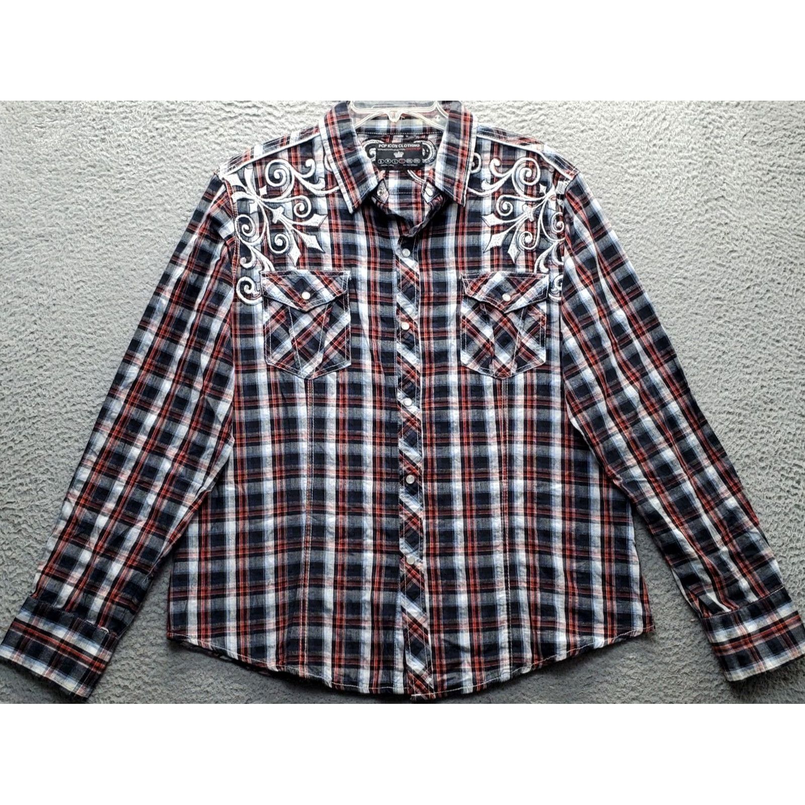 Vintage Pop Icon Western Rodeo Shirt Mens XL Multi Plaid Embroidered Pearl Snap Shirt Size US XL / EU 56 / 4 - 2 Thumbnail