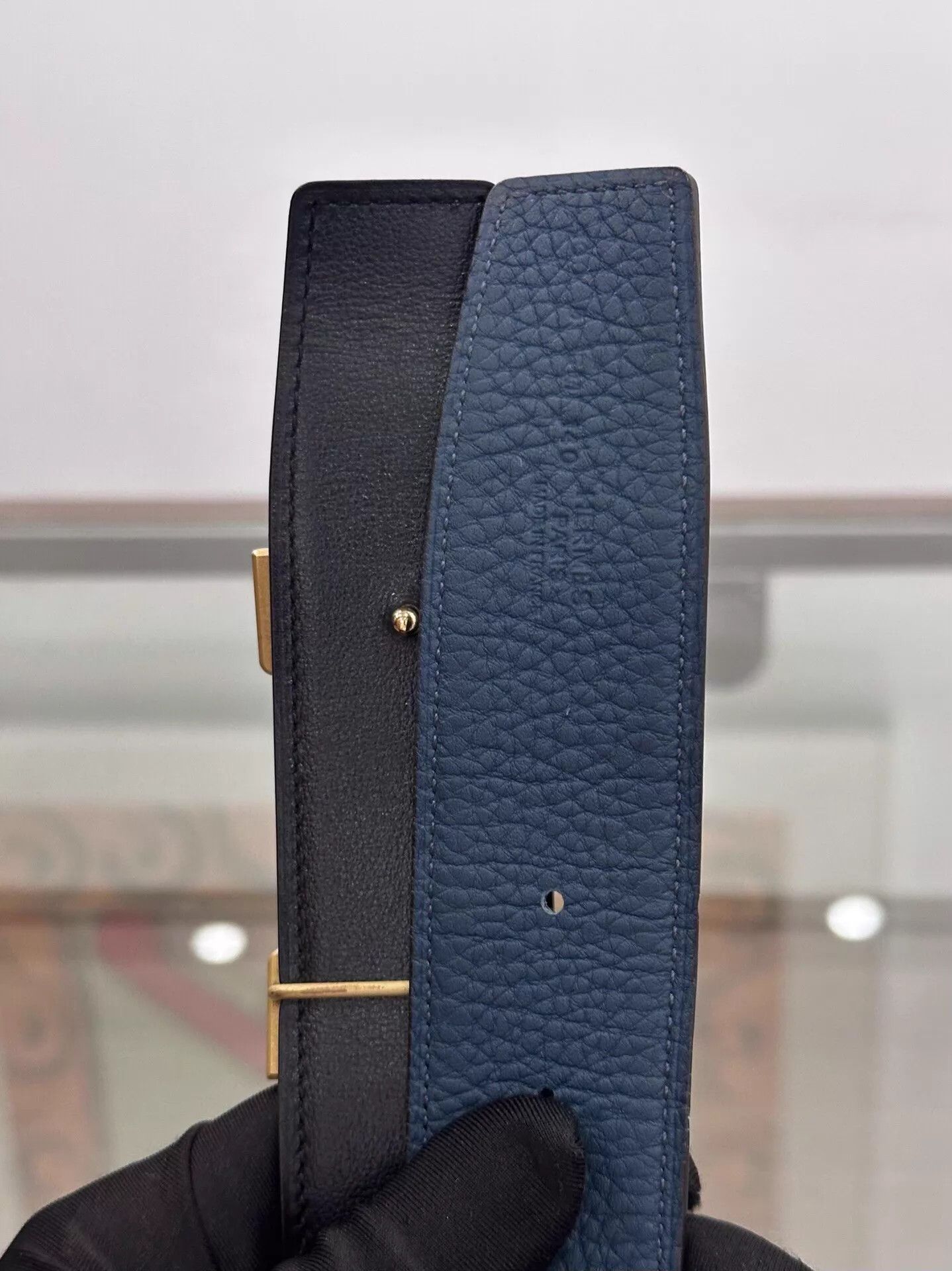 Hermes Hermes 4cm Blue/Black H-Buckle Belt 100cm D 99New Size ONE SIZE - 5 Thumbnail