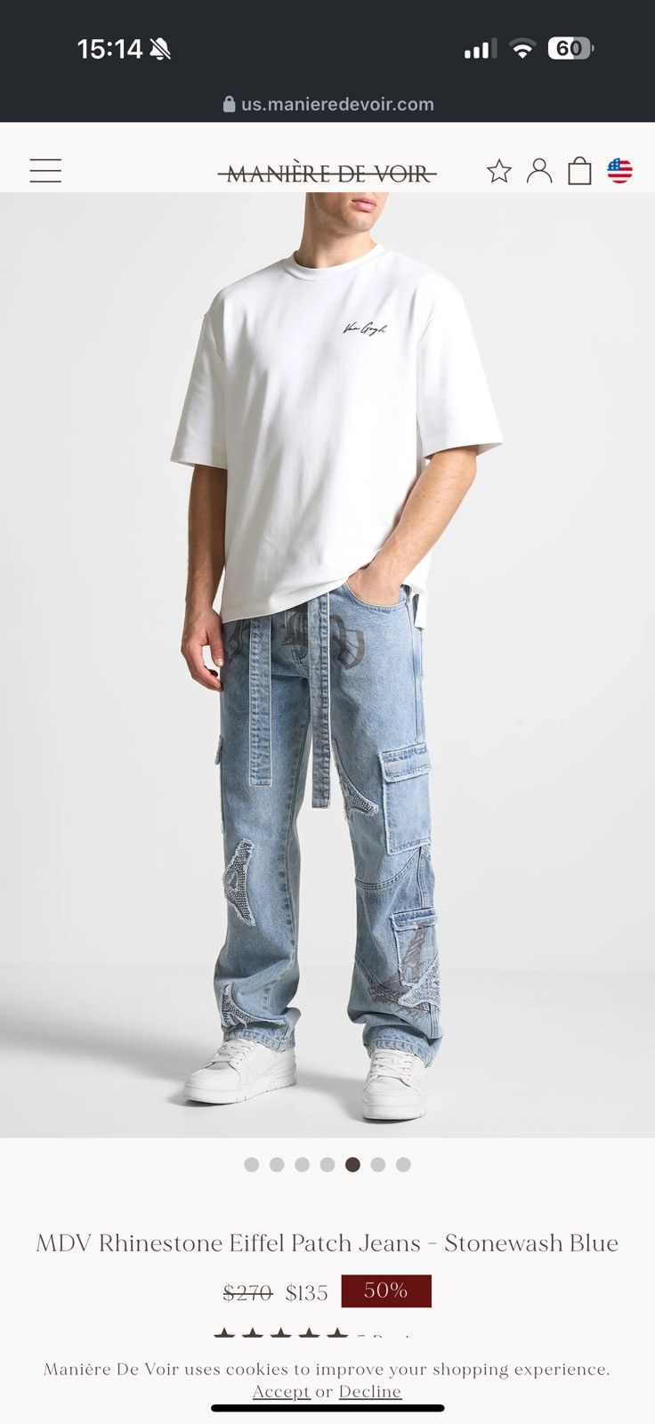 Maniere De Vior MDV Rhinestone Eiffel Patch Jeans - Stonewash Blue Size US 36 / EU 52 - 3 Thumbnail