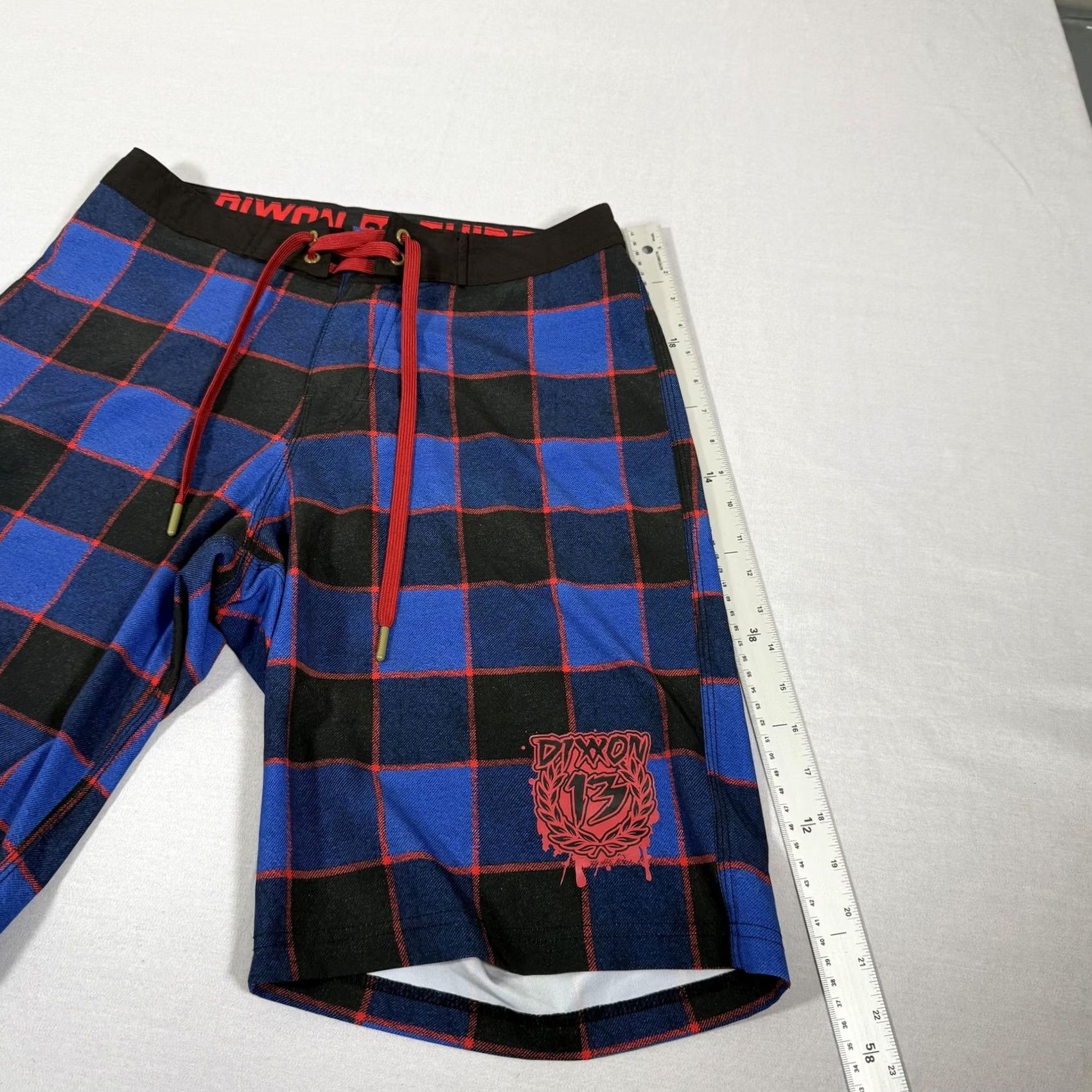 Vintage Dixxon Flannel Company Board Shorts Mens 30 Blue Plaid Friday the 13th Horror Surfing Recreational Back Pocket Drawstring Pockets Size US 30 / EU 46 - 5 Thumbnail