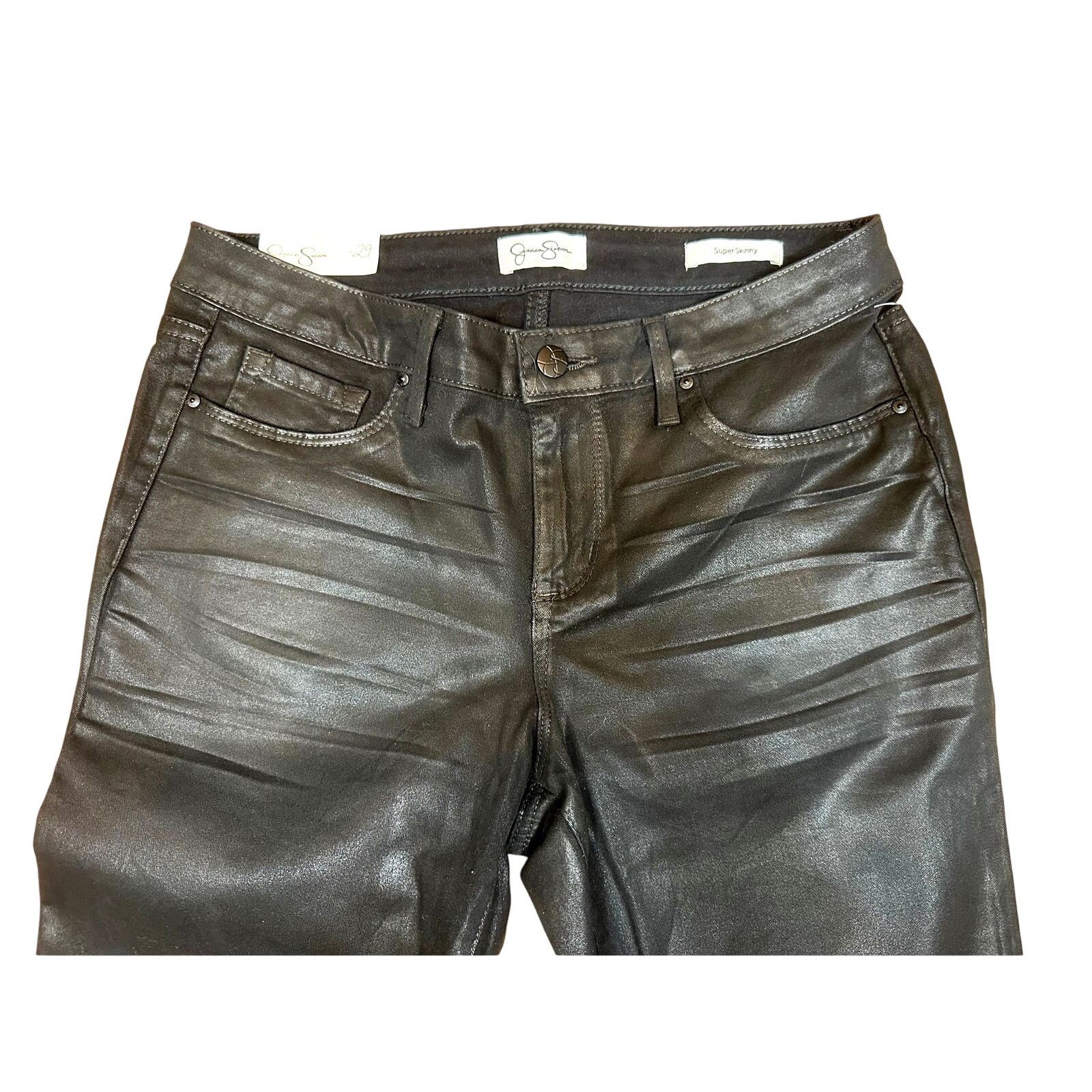 Jessica Simpson Jessica Simpson Mid Rise Skinny Jeans Shiny Black 8 (29) Size 29" - 3 Thumbnail