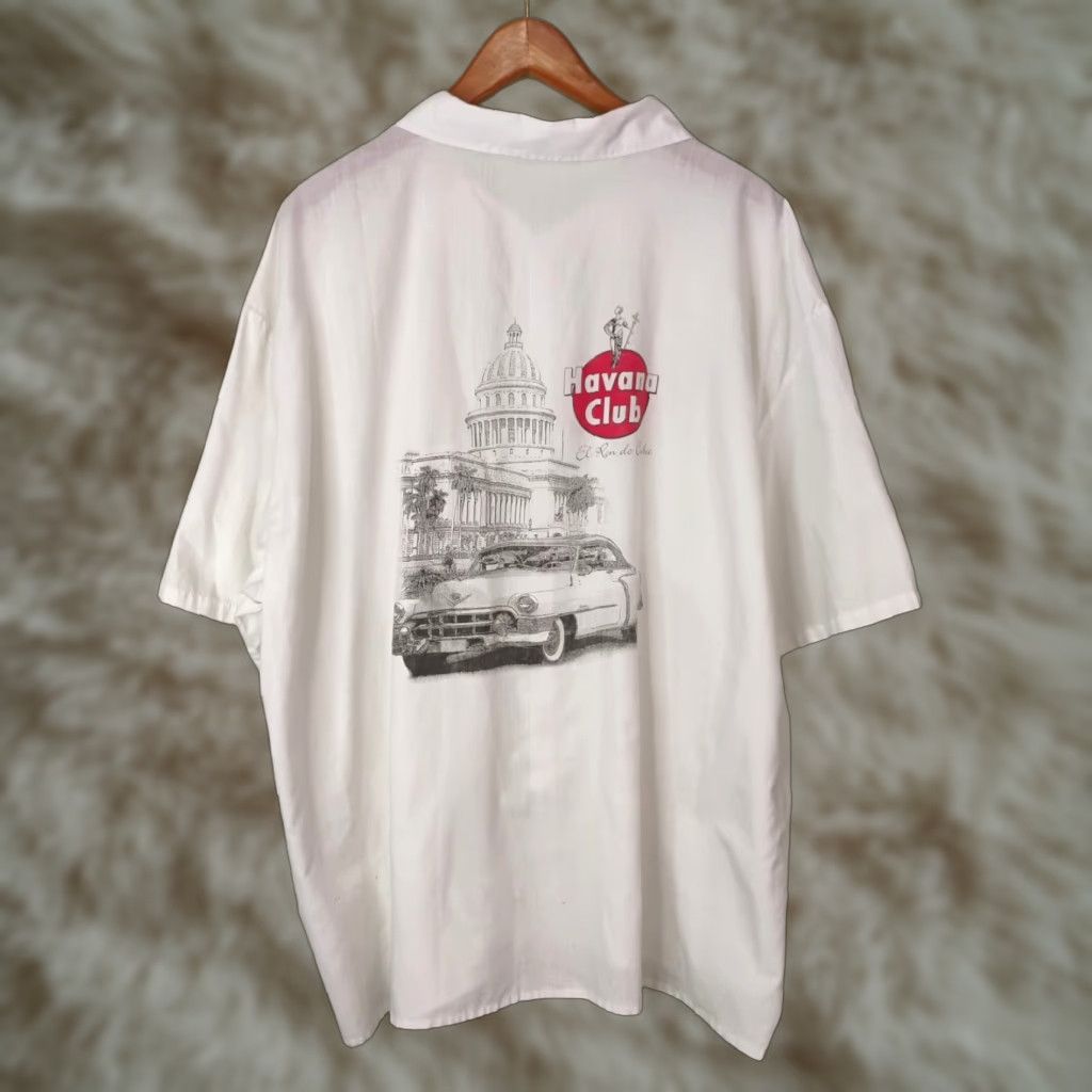 Vintage Havana VINTAGE Cimarron Havana Club El Ron De Cuba Short Sleeve Button Up Shirt Mens 3XL White Cotton Beach Hawaiian Lightweight Sheer Figured Pocket Size US XXL / EU 58 / 5 - 1 Thumbnail