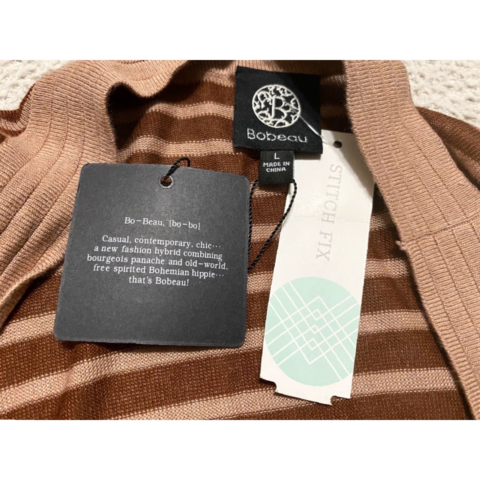Vintage NWT Bobeau Sweater Cardigan Open Front Striped Brown Womens Large Traditional Size L / US 10 / IT 46 - 6 Thumbnail