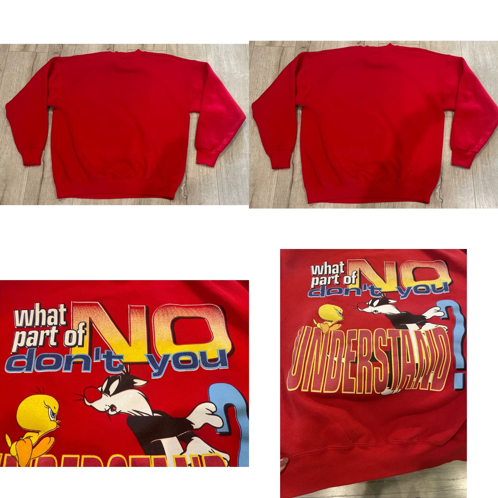 Vintage VINTAGE Looney Tunes Tweety Bird Sylvester Sweater Red XL Sweatshirt Pullover Unisex Adults Crew Neck Long Sleeve Graphic Print (What Part Of) Size US XL / EU 56 / 4 - 8 Thumbnail