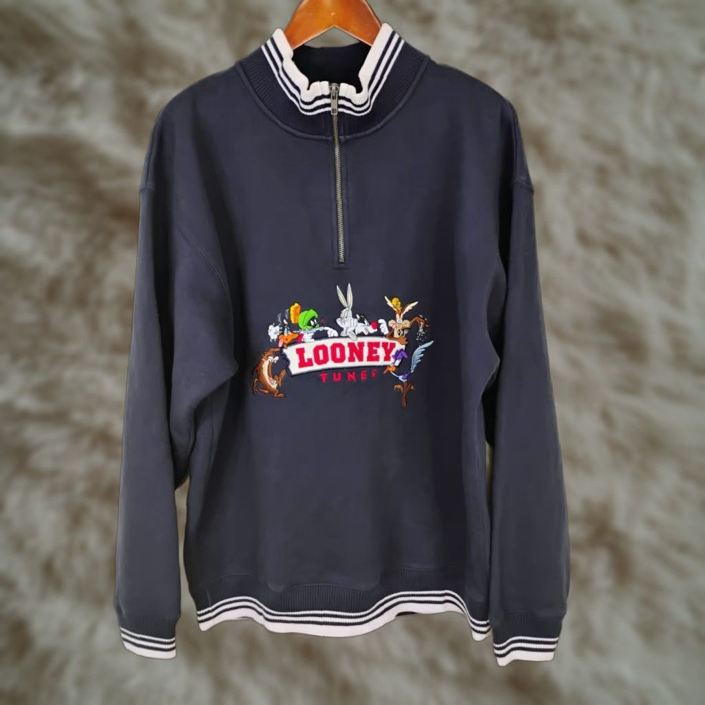 Vintage VINTAGE Warner Bros Looney Tunes 1/4 Zip Sweatshirt Embroidered Large Blue Unisex Adults L Sweatshirt Size US L / EU 52-54 / 3 - 1 Thumbnail