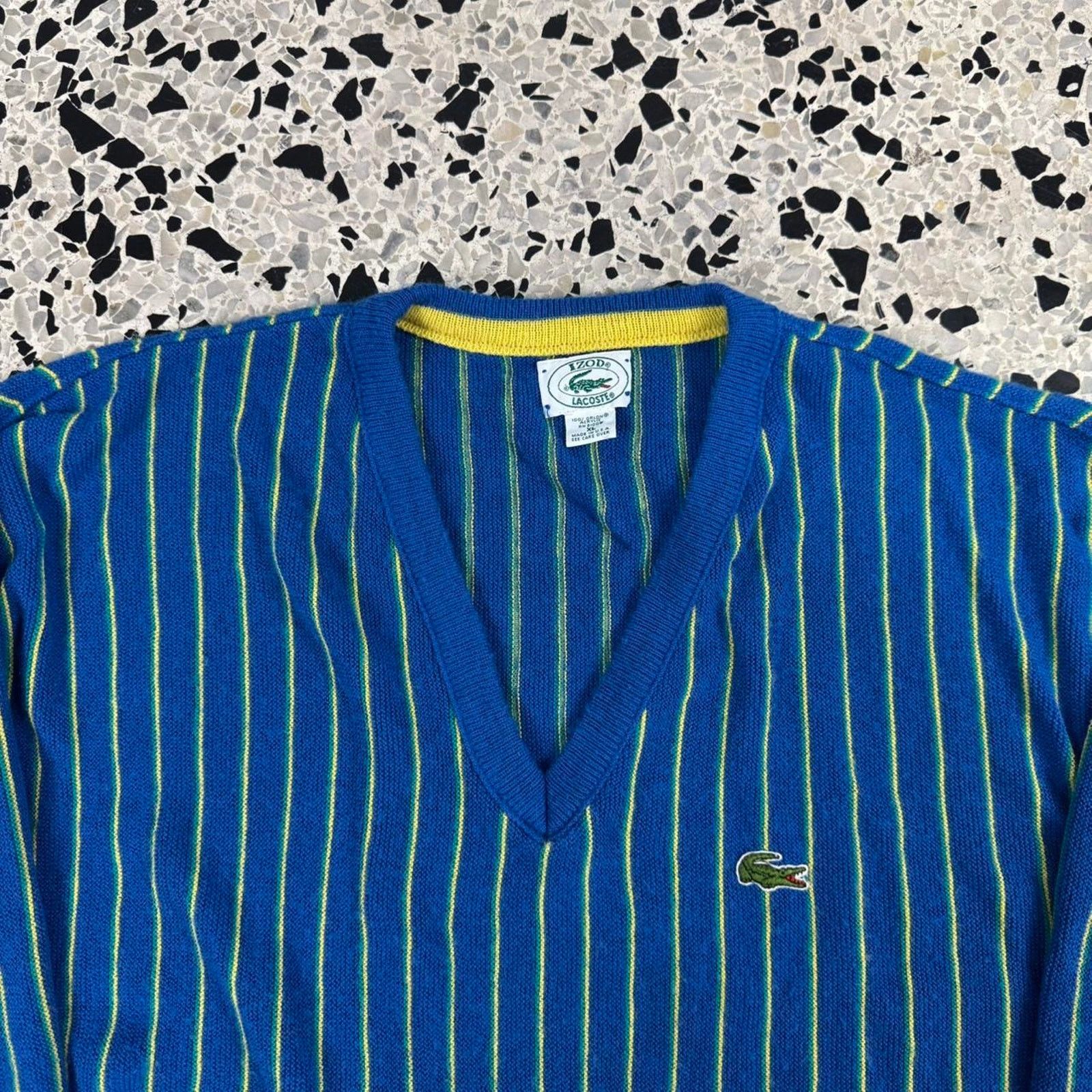 Izod × Lacoste × Vintage VINTAGE 70S 80S IZOD LACOSTE V-NECK VERTICAL STRIPED SWEATER Size US XL / EU 56 / 4 - 2 Thumbnail