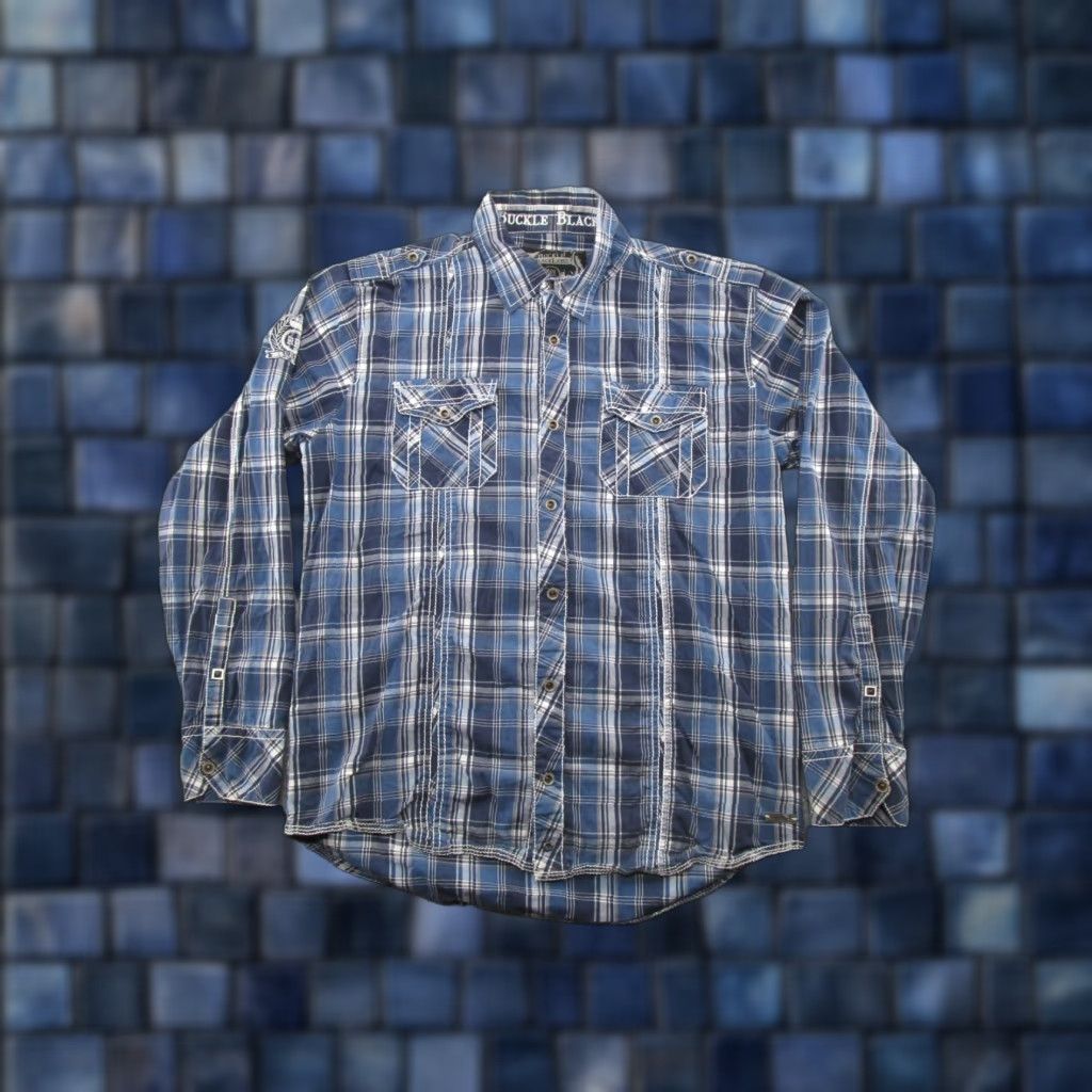 Buckle Black VINTAGE Buckle Black Shirt Mens L Slim Plaid Button-Up Size US L / EU 52-54 / 3 - 1 Thumbnail