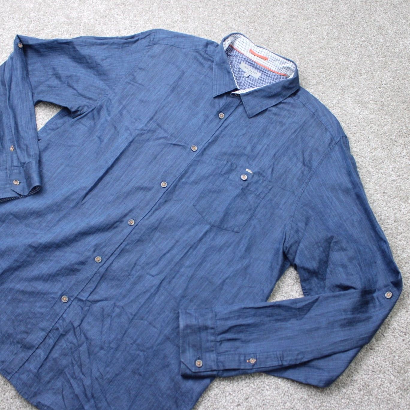Ted Baker Ted Baker London Shirt Mens 3XL XXXL Blue Linen/Cotton Button-Up Long Sleeve Size US XXL / EU 58 / 5 - 3 Thumbnail