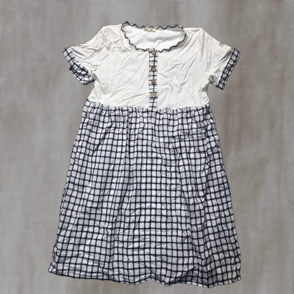 Vintage Hidden Alley Dress Womens Midi Striped Jersey Cotton A-Line Short Sleeve Round Neck Pockets Size M Black And White Size M / US 6-8 / IT 42-44 - 1 Thumbnail