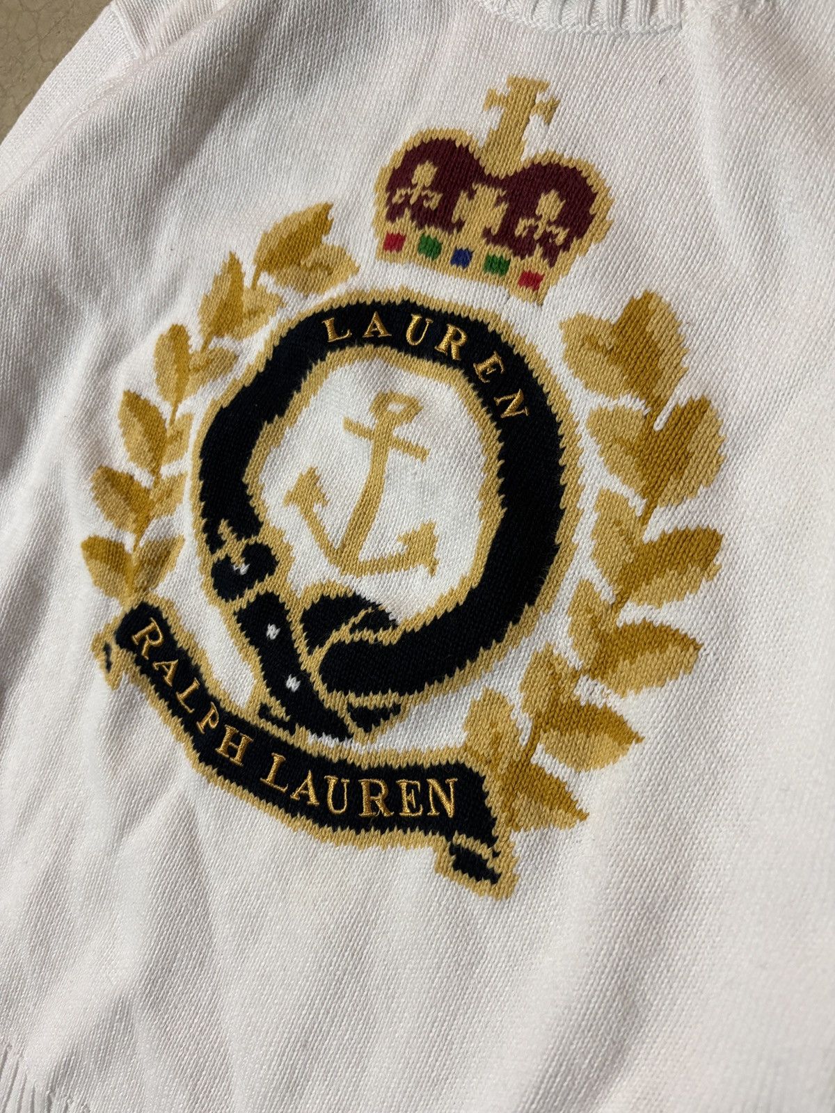 Ralph Lauren VTG 90s Ralph Lauren Crown Creat RRL White Sweater Crewneck Size S / US 4 / IT 40 - 2 Thumbnail