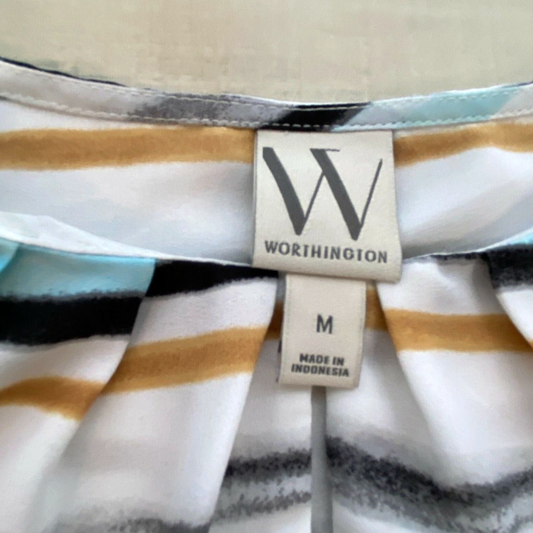 Worthington Worthington Womens Blouse Medium Multicolor Striped Balloon Sleeve Casual Tops Polyester Size M / US 6-8 / IT 42-44 - 3 Thumbnail