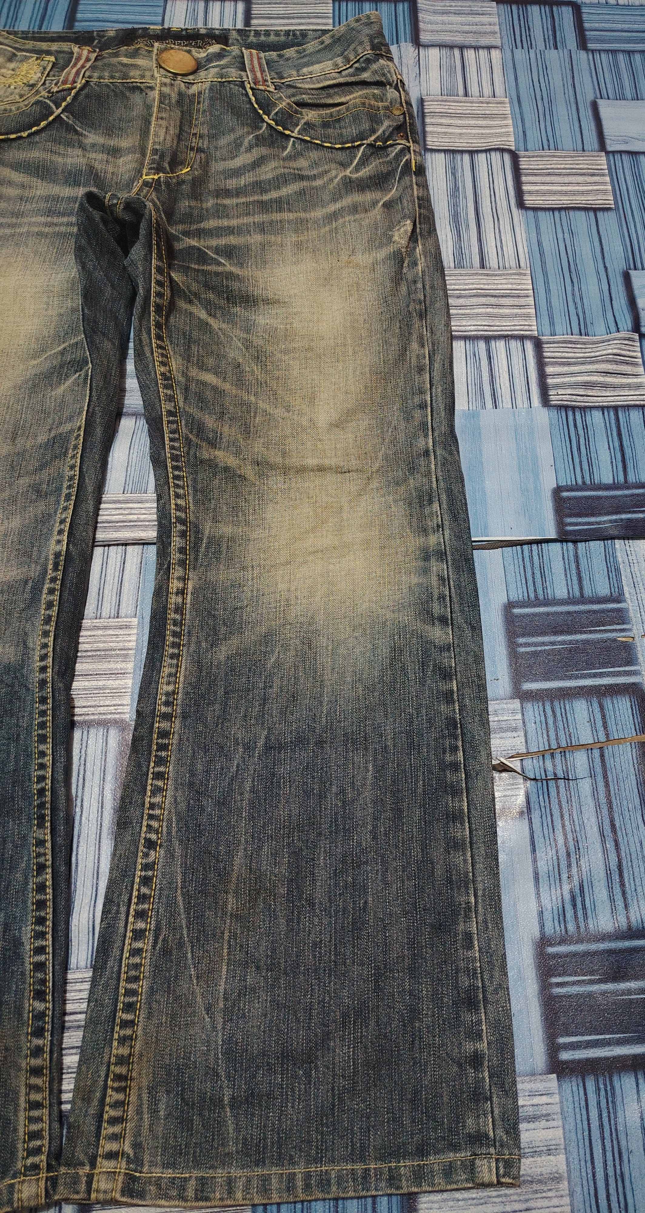 Japanese Red Pepper Flared Jeans Distressed Denim