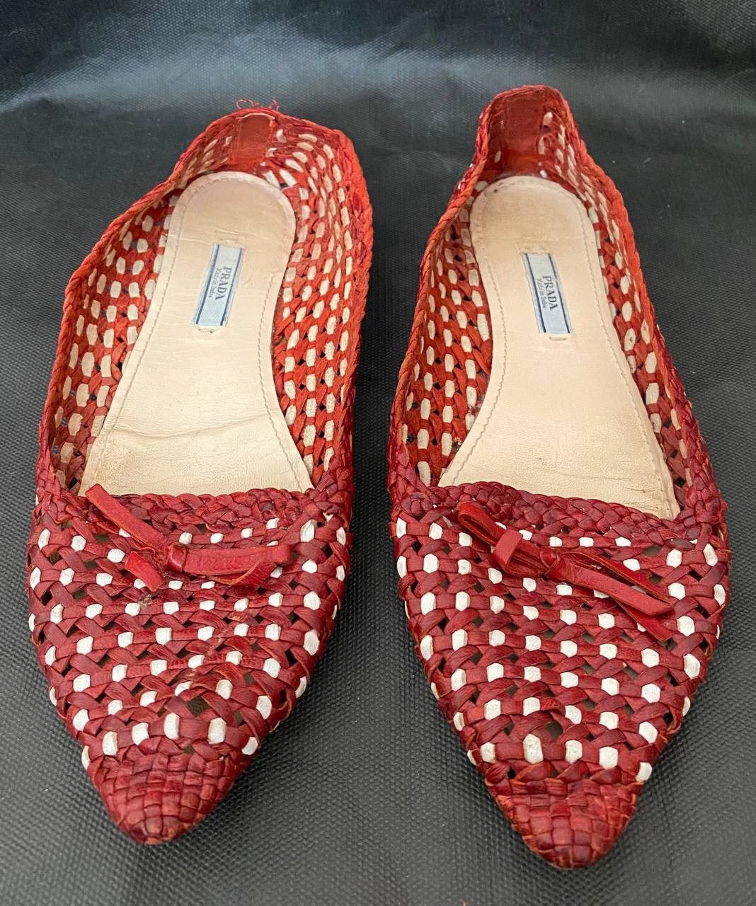 Prada × Vintage 📌Vintage PRADA Y2K Red + Metallic Silver Leather Woven Flats Size US 8 / IT 38 - 3 Thumbnail