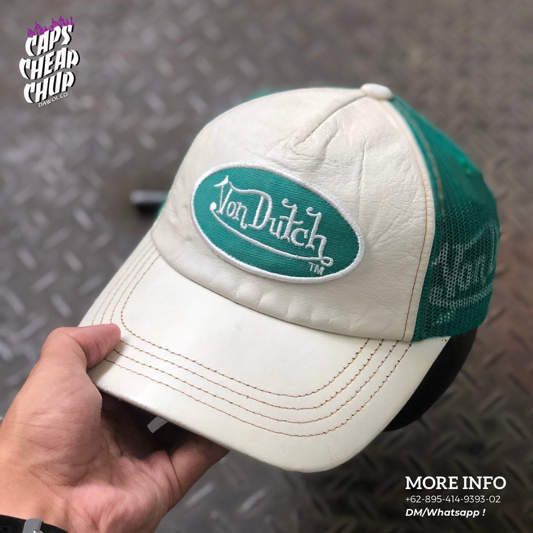 Von Dutch Vintage Vondutch Green-White Leather Spell Out Trucker Hat Size ONE SIZE - 6 Thumbnail