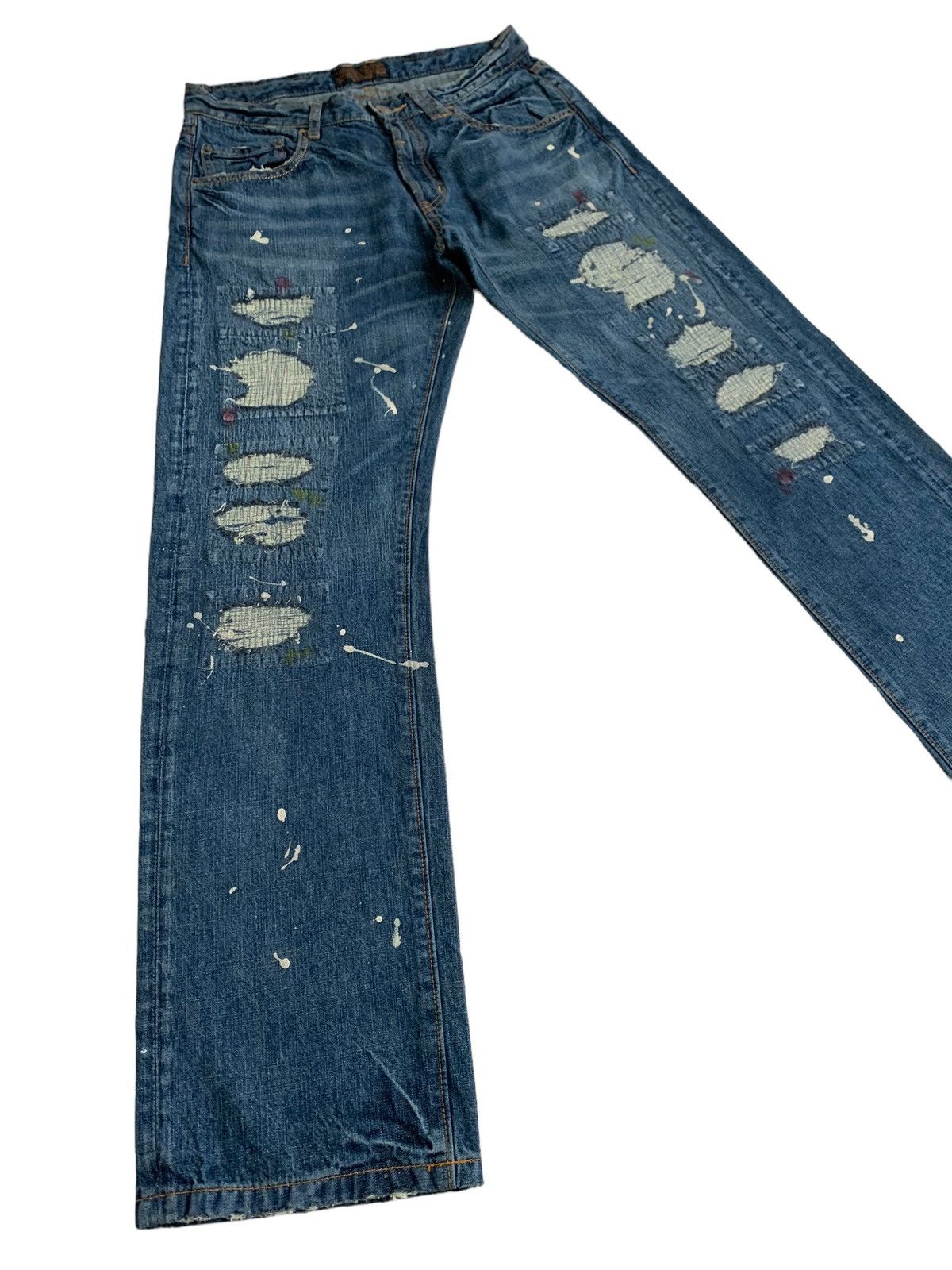 Japanese Brand Distressed Paint Splatter Jeans