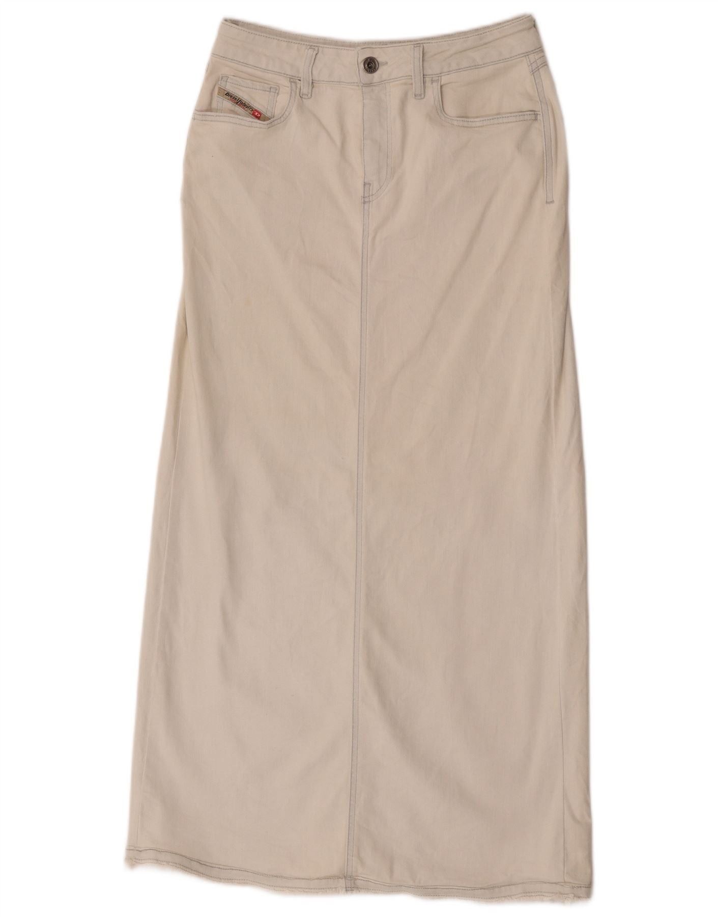 Diesel Womens Maxi Denim Skirt W24 XS Off White Cotton Size 42" / US 20 - 1 Thumbnail