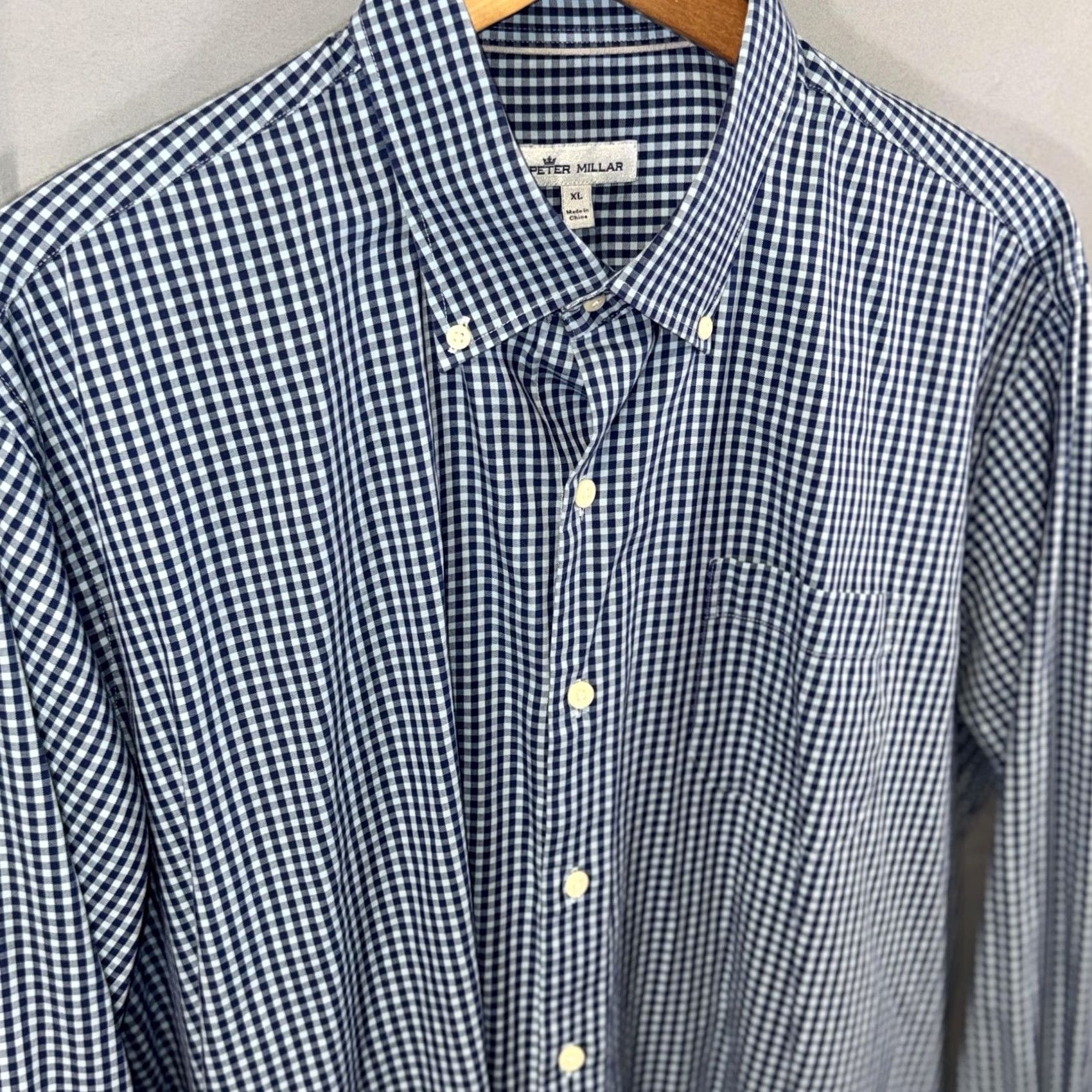 Peter Millar Peter Millar Shirt Mens XL Blue Gingham Button-Down Long Sleeve Stretch Silk Cotton Spandex Twill Size US XL / EU 56 / 4 - 3 Thumbnail