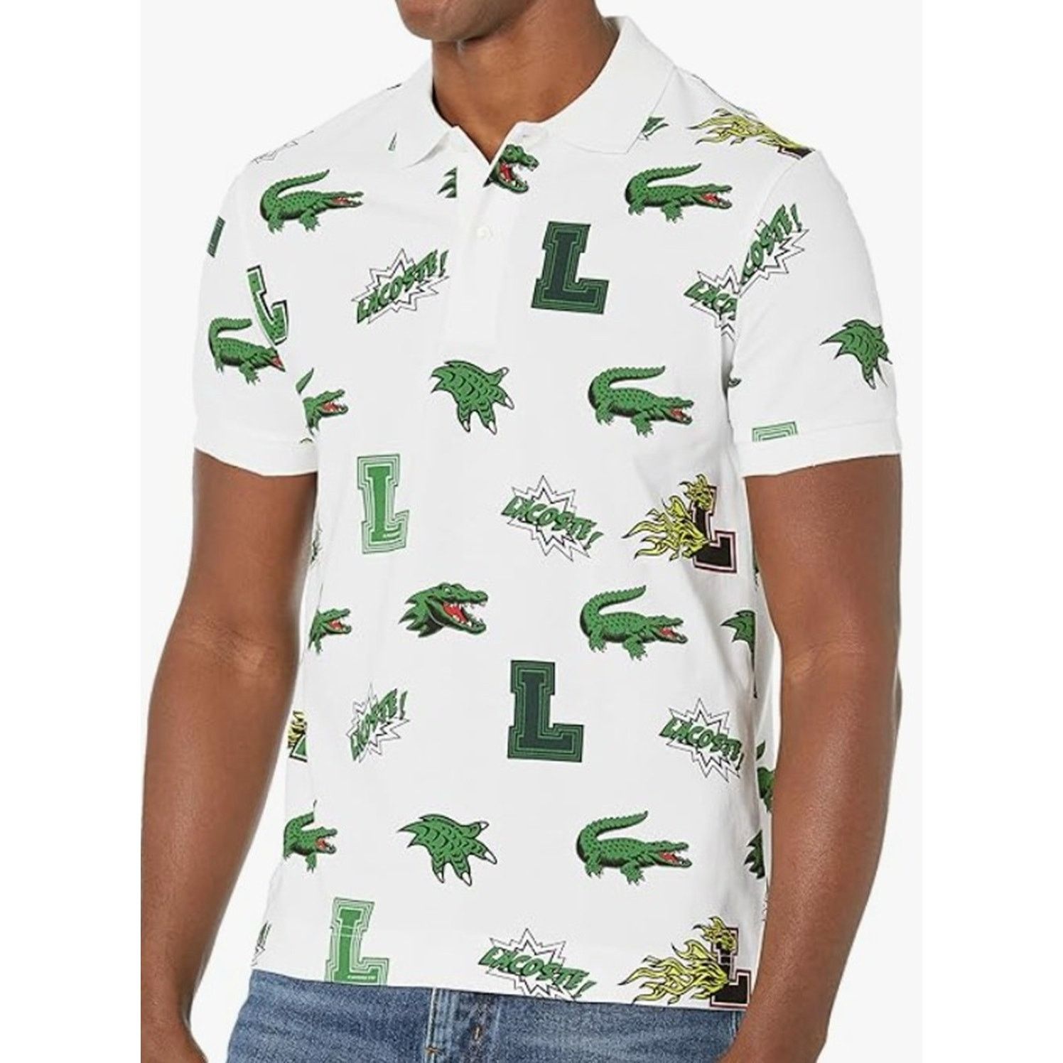 Lacoste Lacoste Men's Regular Fit Crocodile Print Polo Blanc 2XL Size US XXL / EU 58 / 5 - 1 Thumbnail
