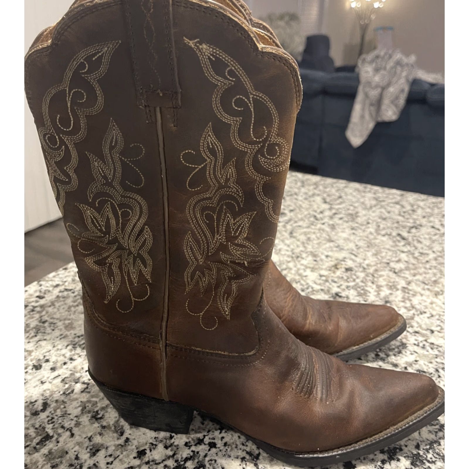 Ariat Ariat Brown Leather Cowboy Boot Women's Size 6.5 Mid-Calf Pointed Toe Western Low Heel Size US 6.5 / IT 36.5 - 3 Thumbnail