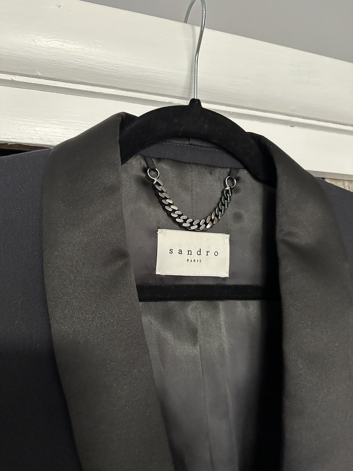 The Kooples Navy Silk Lapel Blazer Size 44S - 3 Thumbnail
