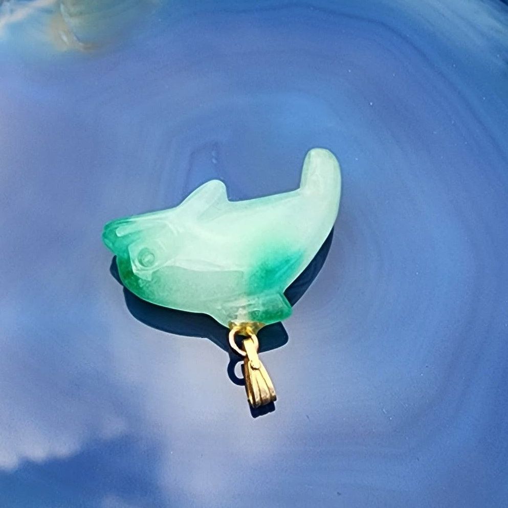 Vintage Vintage Polished Jadeite Etched Dolphin Pendant Charm Size ONE SIZE - 5 Thumbnail