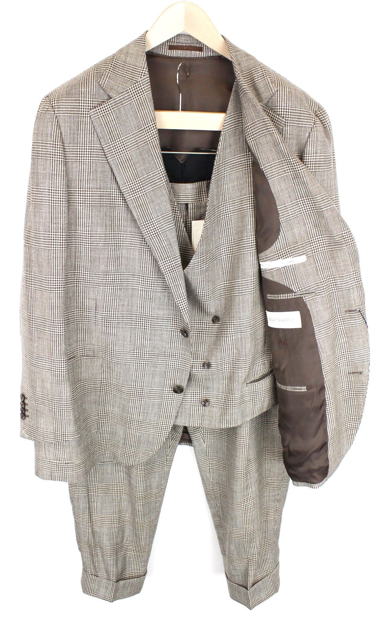 image of Suitsupply La Spalla Uk54S Houndstooth Silk Linen Lined Suit 66748 in Brown, Men's (Size 54R)