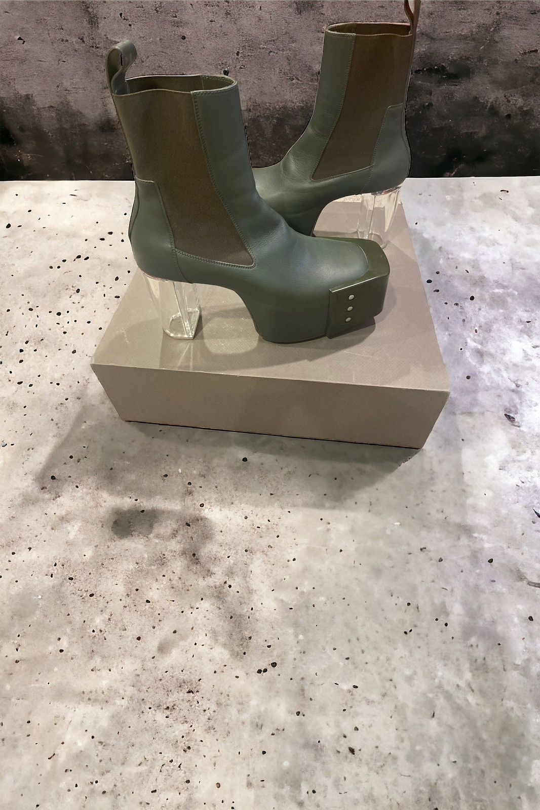 image of Rick Owens Kiss Boots Beveled Olive Green, Men's (Size 8)