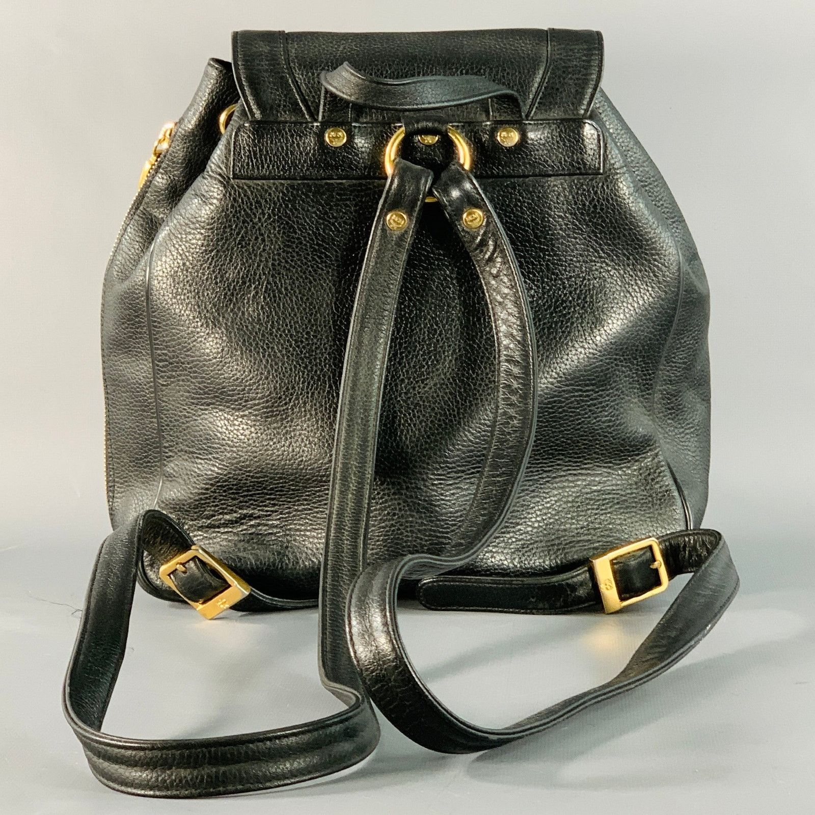 MCM MCM Vintage Small Black Gold Leather Drawstring Backpack Size ONE SIZE - 4 Thumbnail
