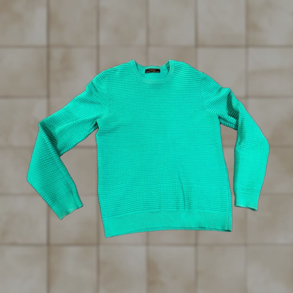 Zara Zara Sweater Men XL Green Knit Crewneck Pullover Textured Zipper Casual Winter Fall Size US XL / EU 56 / 4 - 1 Thumbnail