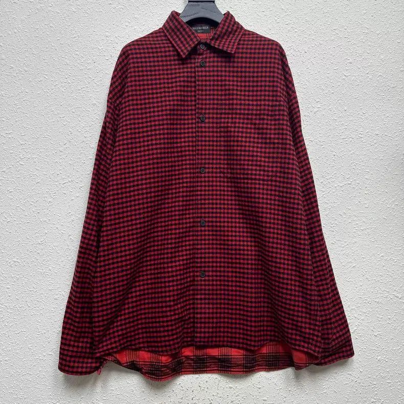 Balenciaga Balenciaga Double-Sided Red Flannel Plaid Form-Fitting Shi Size US XS / EU 42 / 0 - 1 Thumbnail