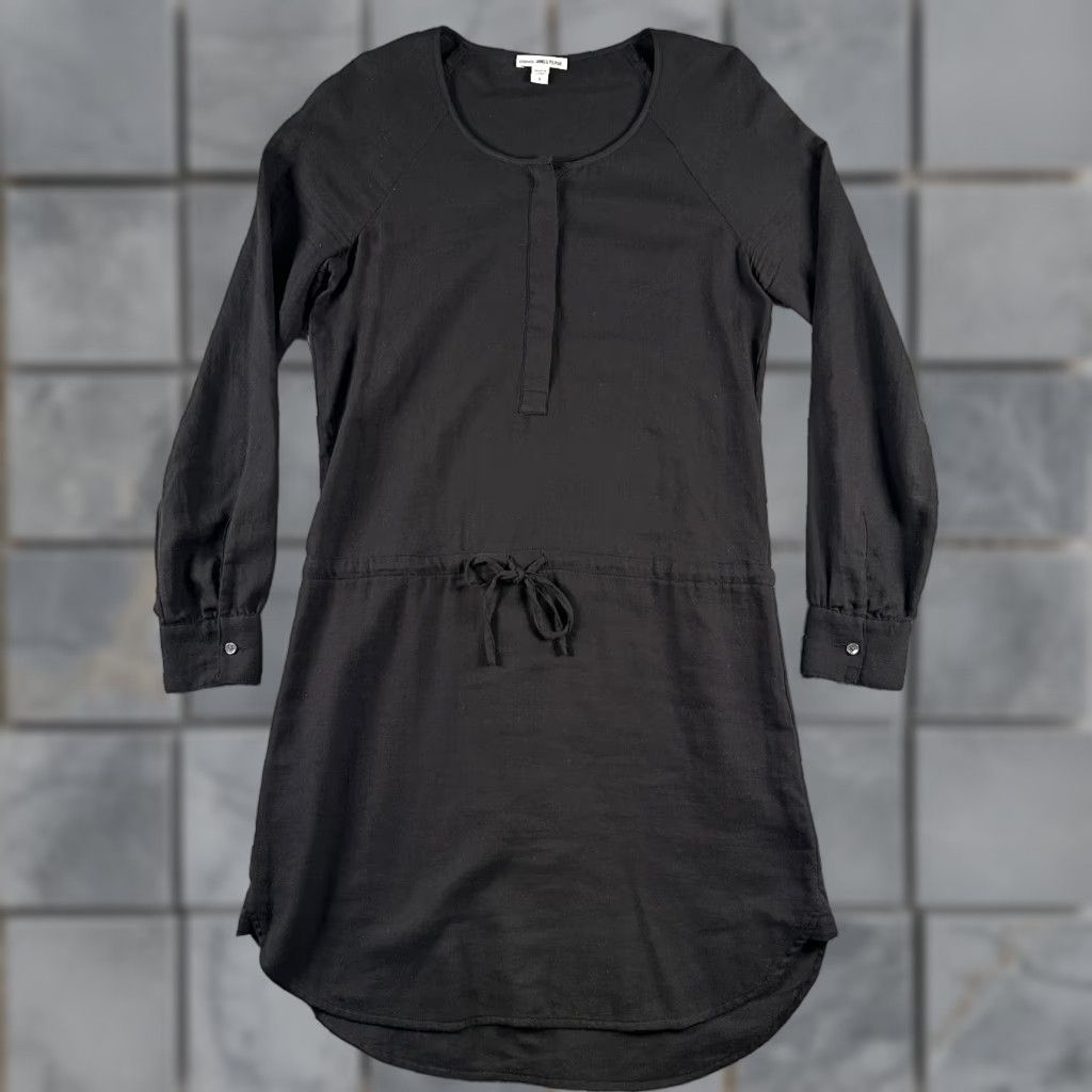 JAMES PERSE Shirt Dress Long Sleeve Cinched Waist Black Size S Casual  Womens Tops