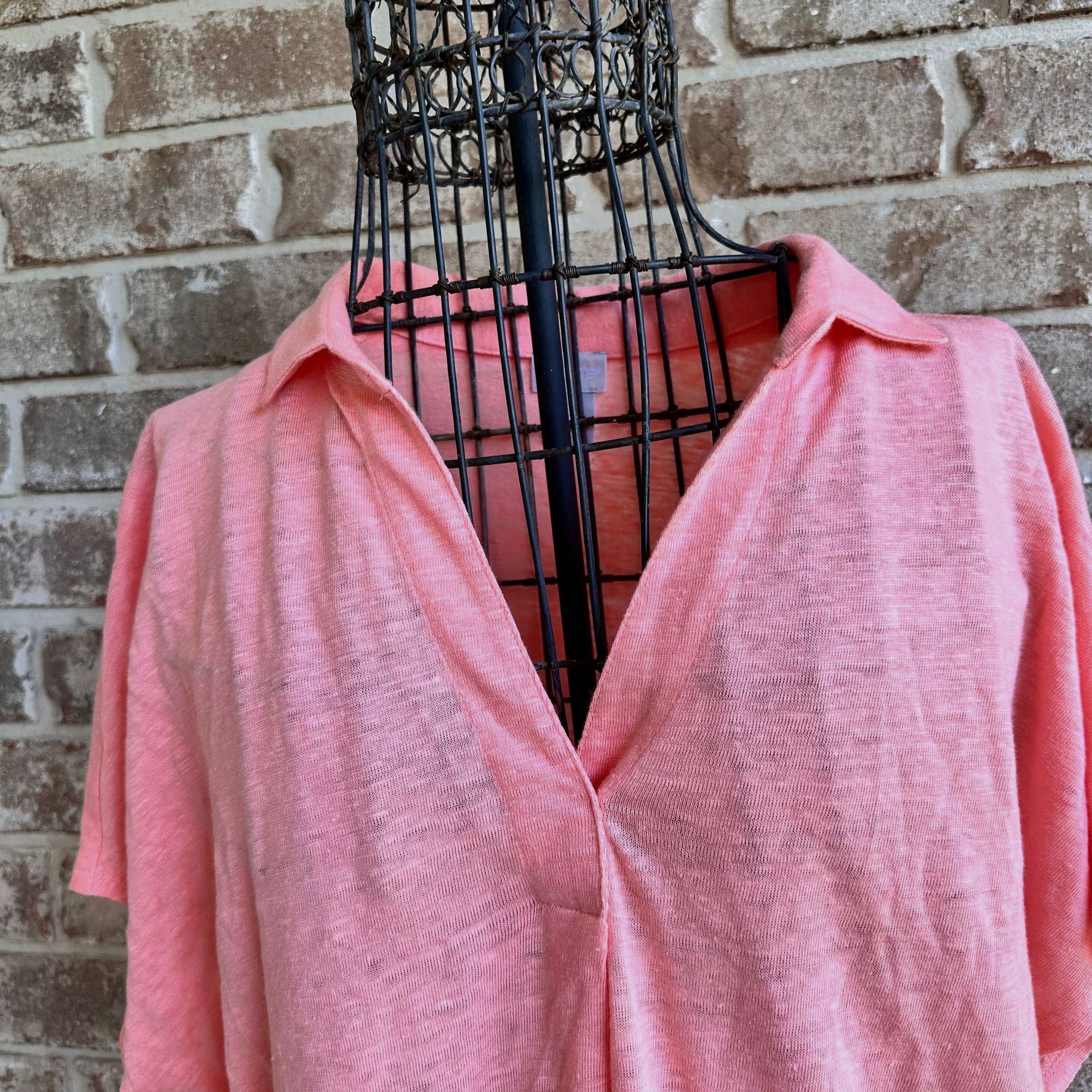 Other Chicos Top Size 1 Medium Linen Tangerine V Neck Pullover Col Size M / US 6-8 / IT 42-44 - 2 Thumbnail