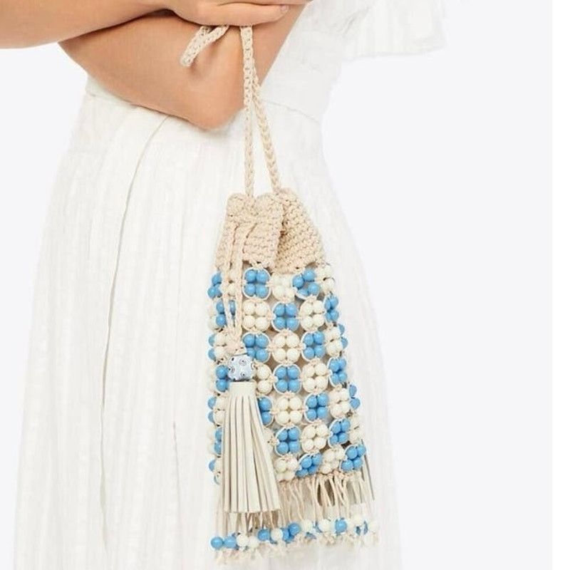 Tory Burch Beaded Drawstring Mini Bag Blue Multi Nwt, Women's