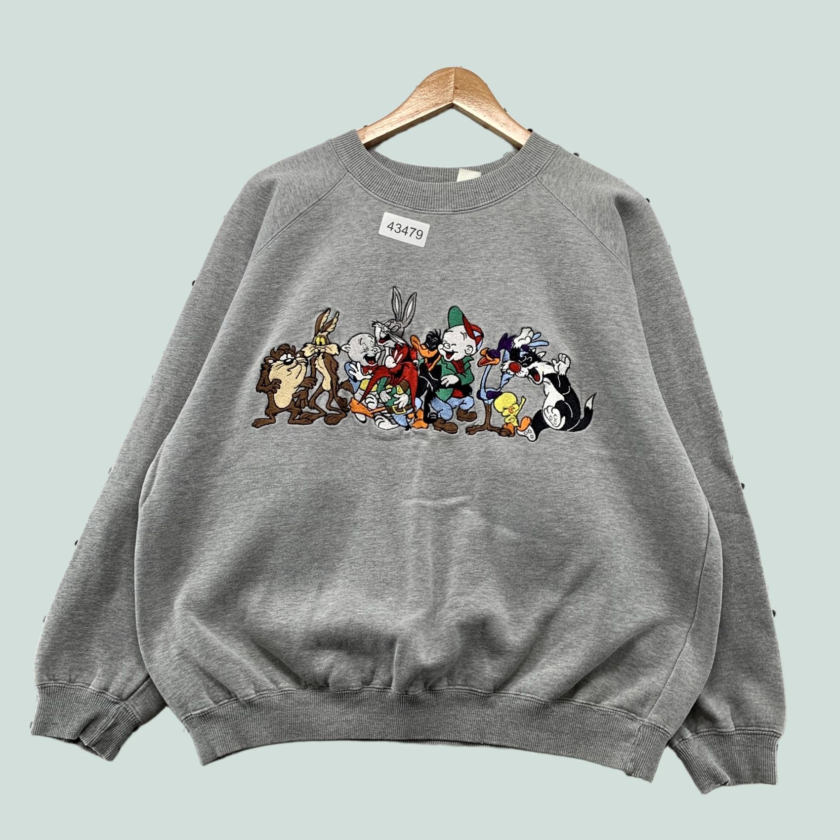 Vintage ACME Loone Toons Sweatshirt Mens Large Embroidered Bugs Sylvester Pullover Gray Cotton Fleece Crew Neck Graphic Print Vintage Size US L / EU 52-54 / 3 - 1 Thumbnail