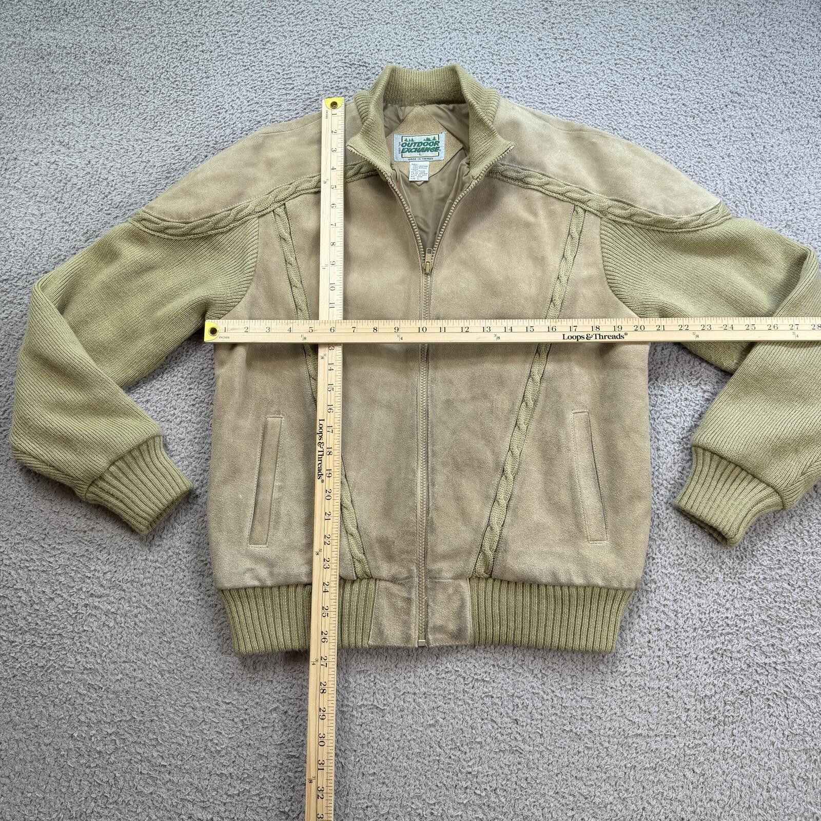 Other Vintage 90 Suede Knit Bomber Jacket Tan Cable Knit Leather L Size US L / EU 52-54 / 3 - 3 Thumbnail