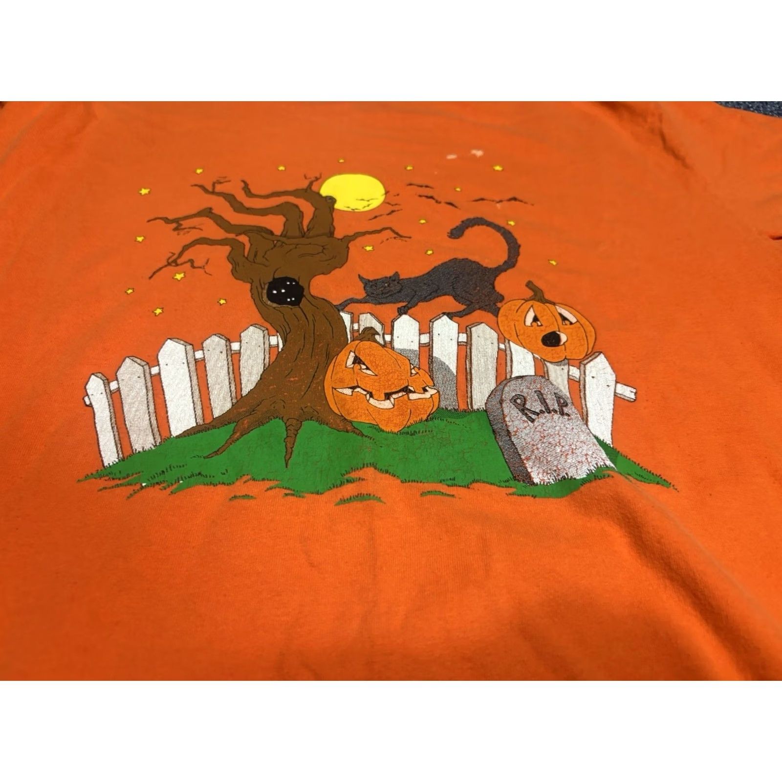 Vintage VINTAGE Hallmark Tee Pumpkin Shirt L Men Orange 50/50 Knit Graphic 80s Halloween Size US L / EU 52-54 / 3 - 2 Thumbnail