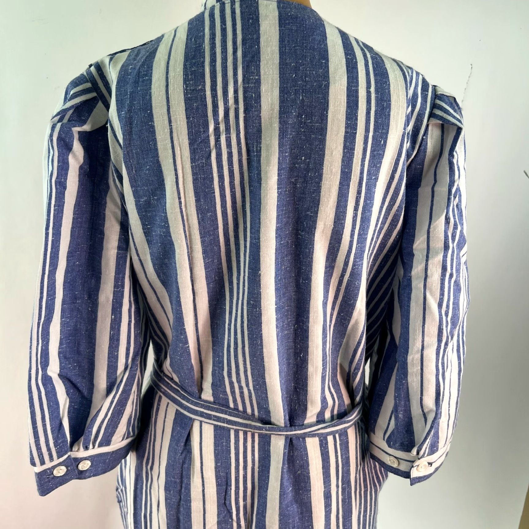 Vintage Vintage Breli Originals Womens Blue Striped Belted 3/4 Sleeves Midi Dress Sz 12 Size XL / US 12-14 / IT 48-50 - 4 Thumbnail