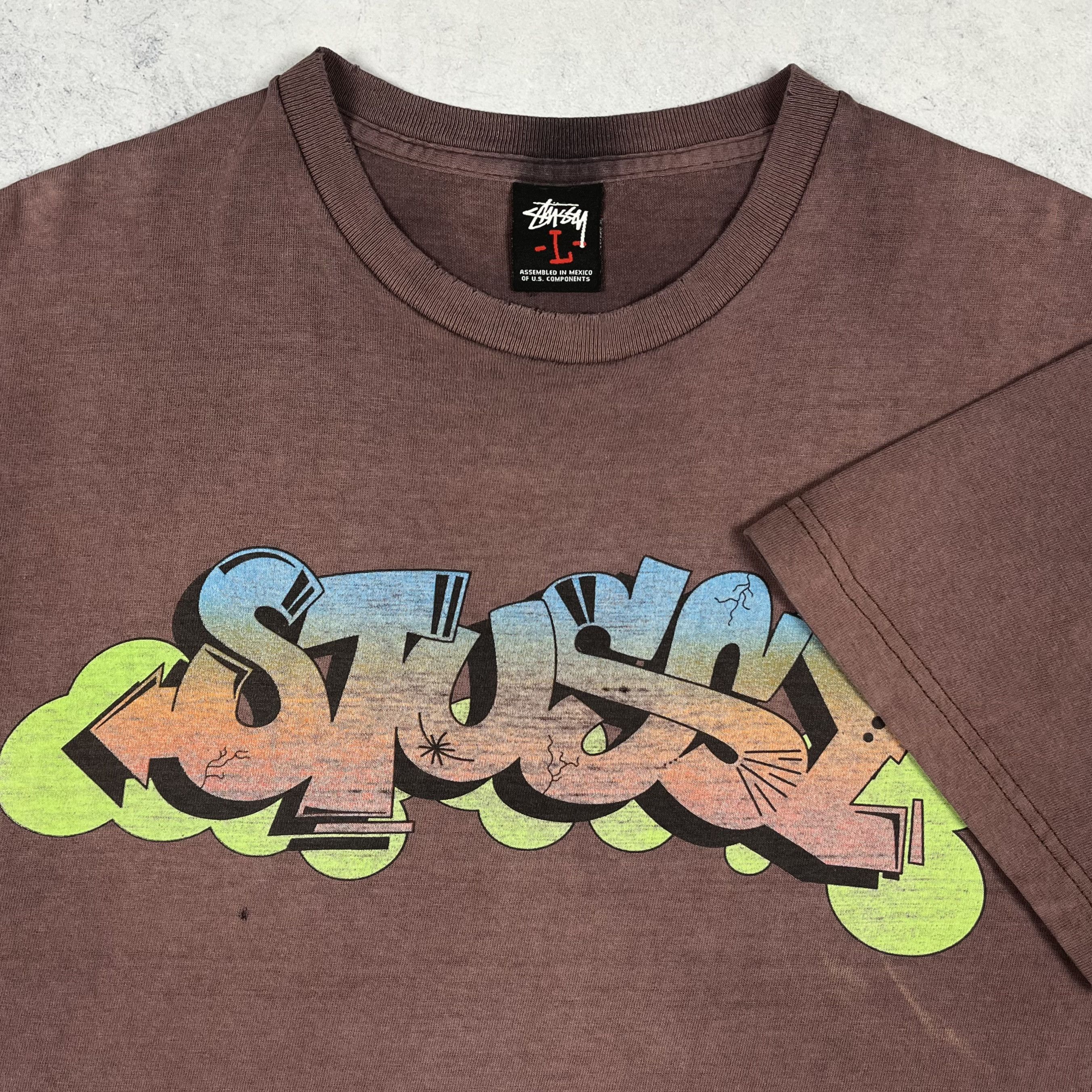 Stussy Vintage Stussy Graffiti Sunfaded Brown T Shirt 2000’s Size US L / EU 52-54 / 3 - 6 Thumbnail