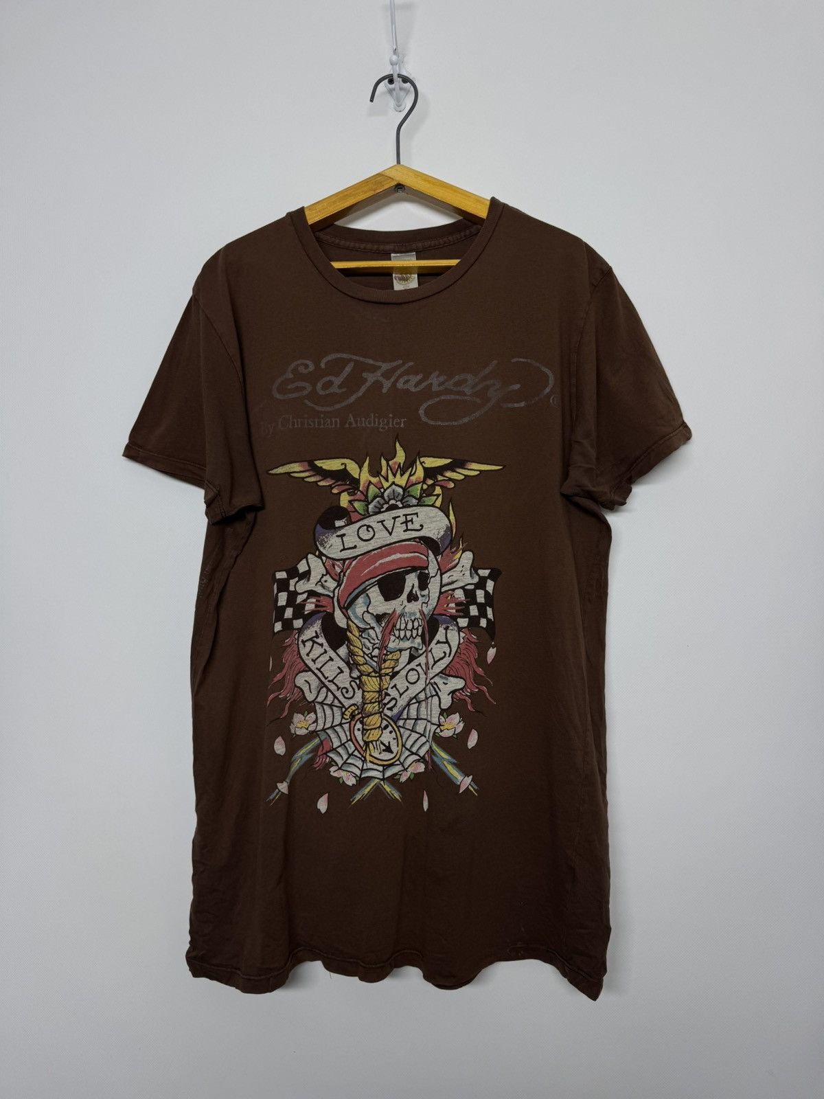 Ed Hardy Ed Hardy Christian Audigier Skull Tatto Brown T-shirt Size US L / EU 52-54 / 3 - 4 Thumbnail