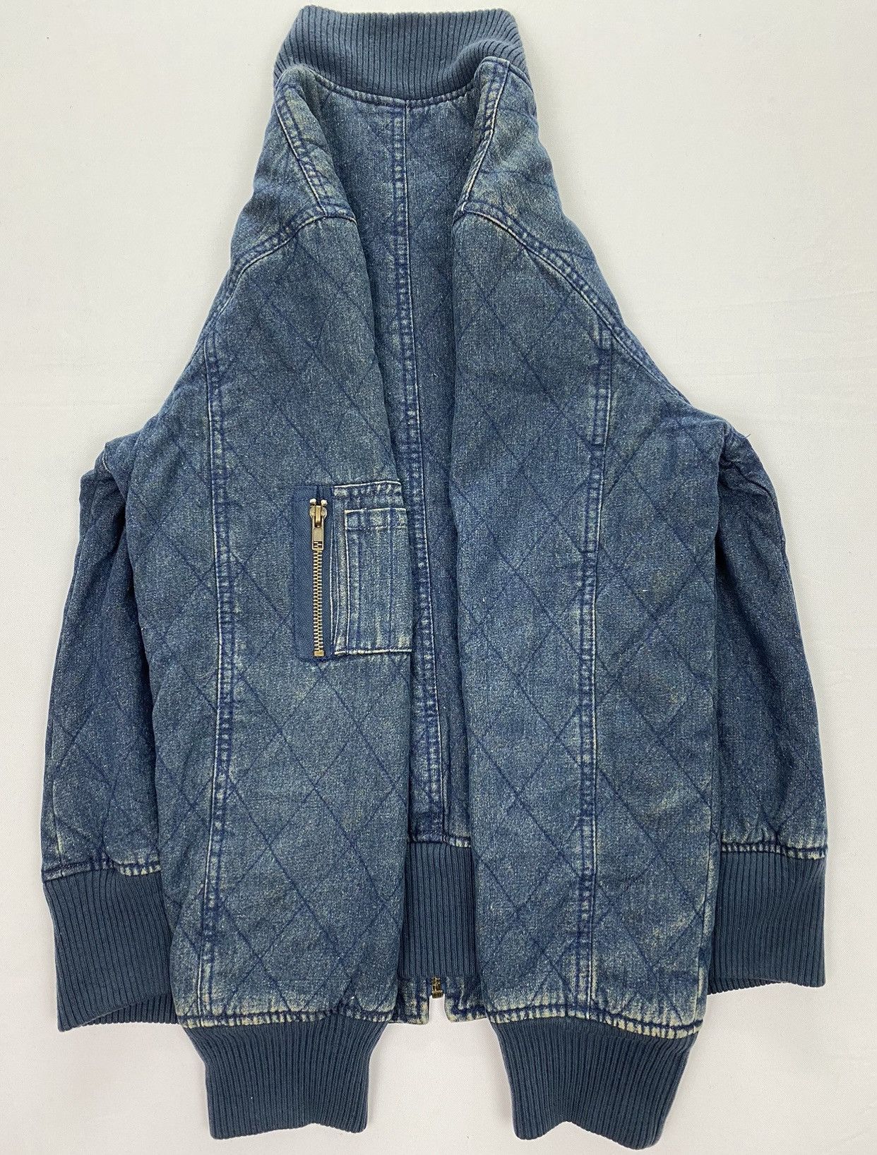 Japanese Brand Cantwo Diamond Quilted Denim Bomber Jacket Size US XXS / EU 40 - 6 Thumbnail