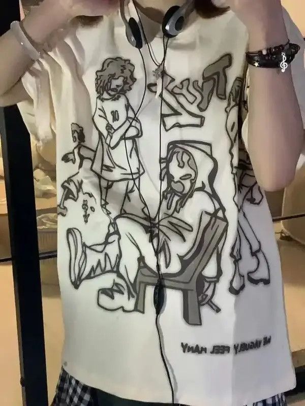 Other Streetwear Funny Anime Cartoon Graphic Oversized T-Shirt y2k Size US XL / EU 56 / 4 - 2 Thumbnail