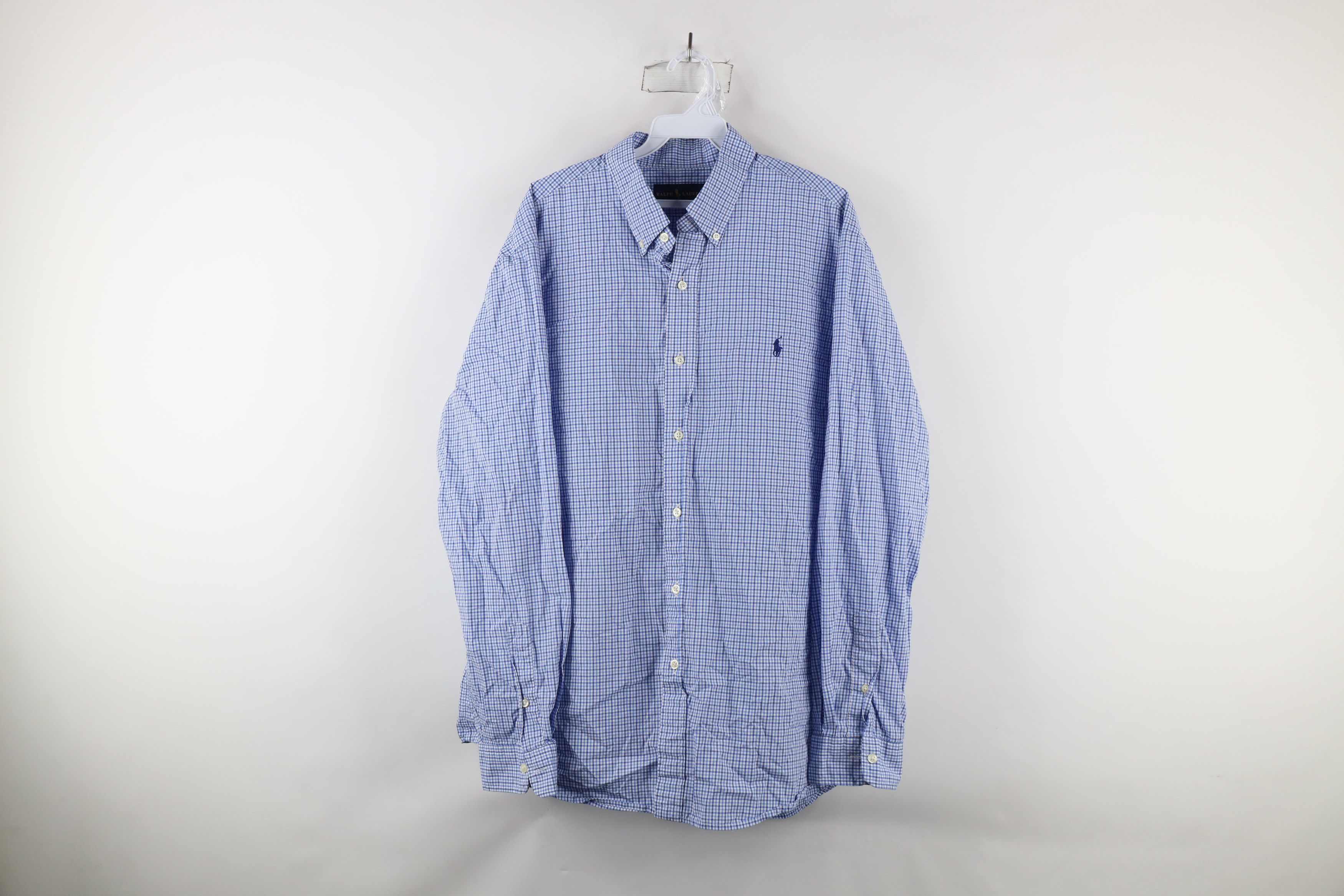 Polo Ralph Lauren Ralph Lauren Long Sleeve Button Down Shirt Blue Plaid Cotton Size US XL / EU 56 / 4 - 1 Thumbnail