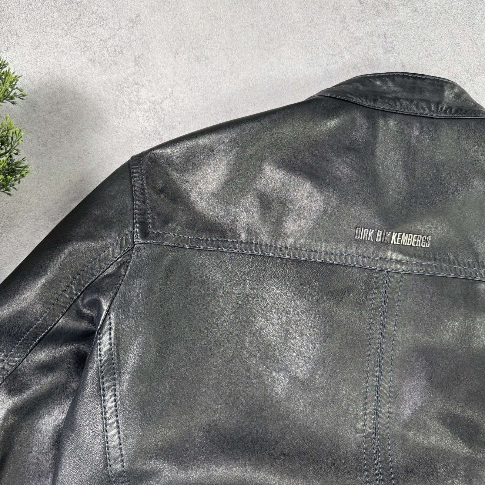 Dirk Bikkembergs Dirk Bikkembergs Men Leather Jacket Size 48 Dark Blue Size US M / EU 48-50 / 2 - 11 Thumbnail