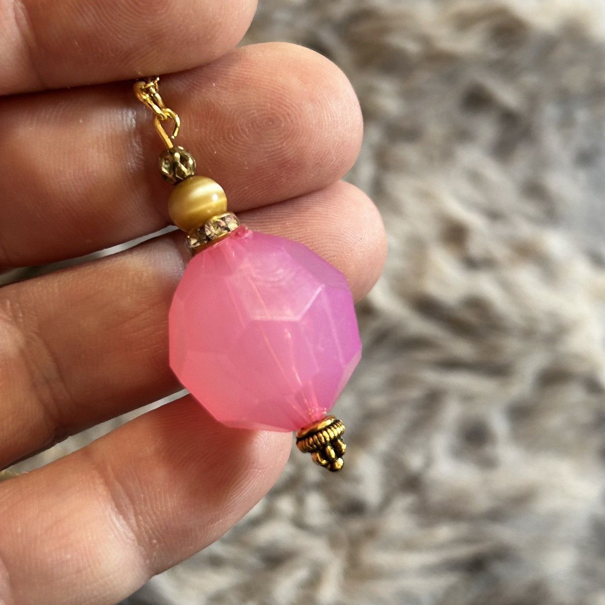 Handmade Handcrafted faceted pink lucite pendant on chain necklace Size ONE SIZE - 5 Thumbnail